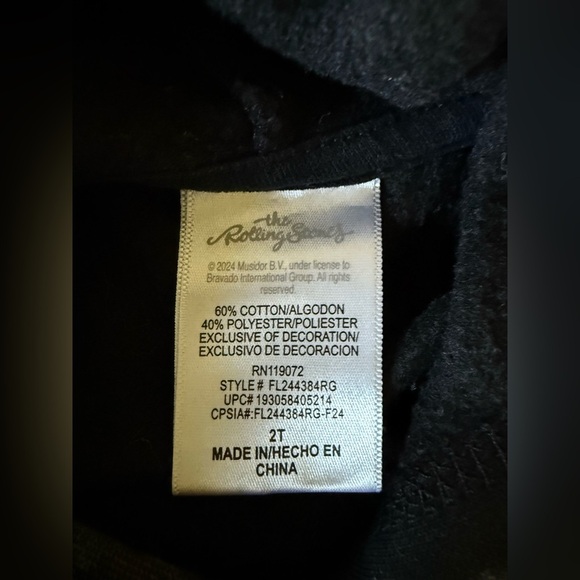 The Rolling Stones Plaid Tongue Graphic Hoodie | 2T | Black Acid Wash - Picture 3 of 4